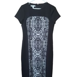 London Times women's dress color black size 8 black and white Paisley scroll pri